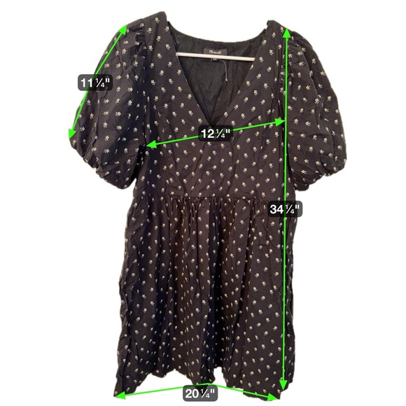 Madewell Dress Black Ditsy Floral Puff Sleeve V-Neck  Mini Dress Do Well Size M - Picture 3 of 9